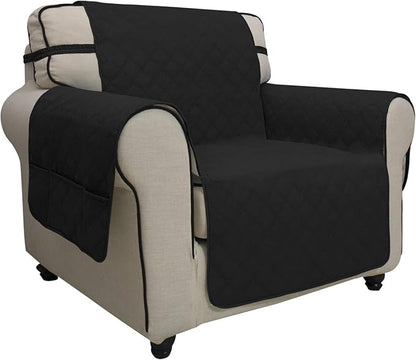 Easy-Going Sofa Slipcover Chair Cover Waterproof Couch Cover Washable Sofa Cover Non-Slip Fabric Furniture Protector with Pocket for Pets Covers Pets Kids Children Dog Cat (Chair, Black)