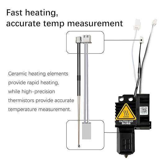 Original Bamboo Lab X1/X1C Hotend Assembly Complete with Stainless Steel 0.2mm Nozzle,Ceramic Heater, Thermistor, Cooling Fan for X1 Series 3D Printer Extruder Heating Block Replacement