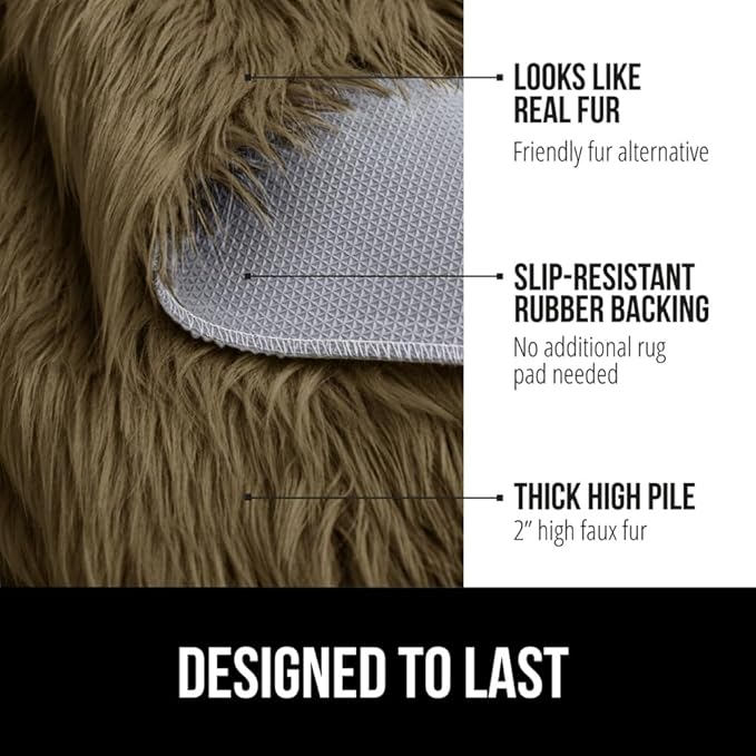 Gorilla Grip Fluffy Faux Fur Rug, Machine Washable Soft Furry Area Rugs, Rubber Backing, Plush Floor Carpets for Baby Nursery, Bedroom, Living Room Shag Carpet, Luxury Home Decor, 2x8 Runner, Brown