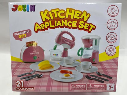 Joyin Play Kitchen Toys, Pretend Play Kitchen Appliances Toy Set with Coffee Maker, Mixer, Toaster with Realistic Lights& Sounds, Birthday Gift for Kids Ages 3+, Pink