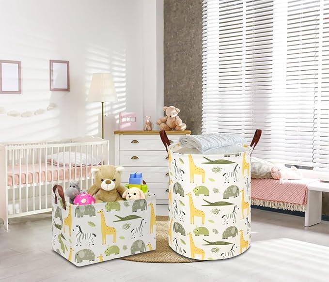 NTAOHAMPER Rectangular Green Storage Basket,Collapsible Gift Basket with Handles,Kids Toys/Books Box,Room Decor(Green Animal)