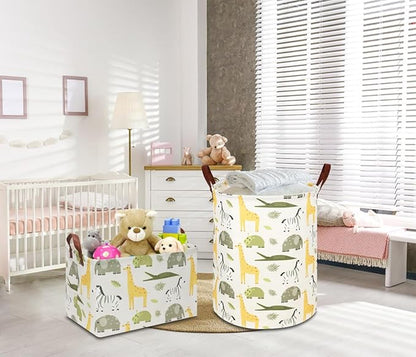 NTAOHAMPER Kids Laundry Hamper, Green Laundry Basket, Baby Nursery Hamper, Waterproof Storage Bin, Clothes Organizer Basket, Room Decor(Green Animal)