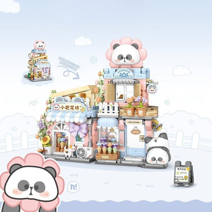 Panda Florist Street Scene Building Kit, Openable Flower Shop Building Set for Boys Girls Age 8+,810pcs Mini Bricks