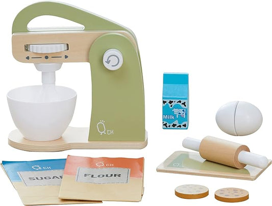 Teamson Kids - Little Chef Frankfurt Wooden Mixer Play Kitchen Accessories - Green- 10 pcs