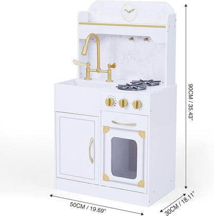 Teamson Kids Versailles Petite Classic Kids Wooden Interactive Play Kitchen, White with Faux White Marble and Gold