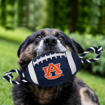 Pets First NCAA Auburn Tigers Football Dog Toy, Tough Quality Nylon Materials, Strong Pull Ropes, Inner Squeaker, Collegiate Team Color
