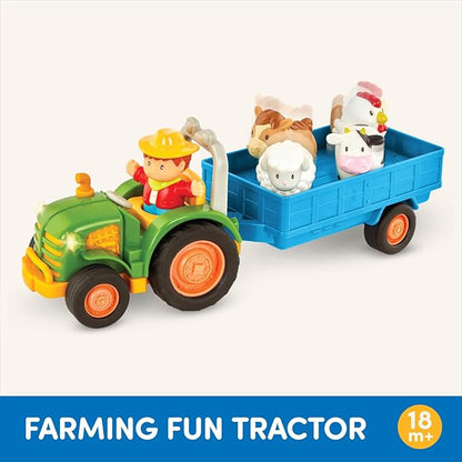 Battat – Farm Toys for Toddlers, Kids – Lights & Sounds Toy Tractor – 7 Pieces Pretend Play Set – Tractor, Trailer, Animals – 18+ Months