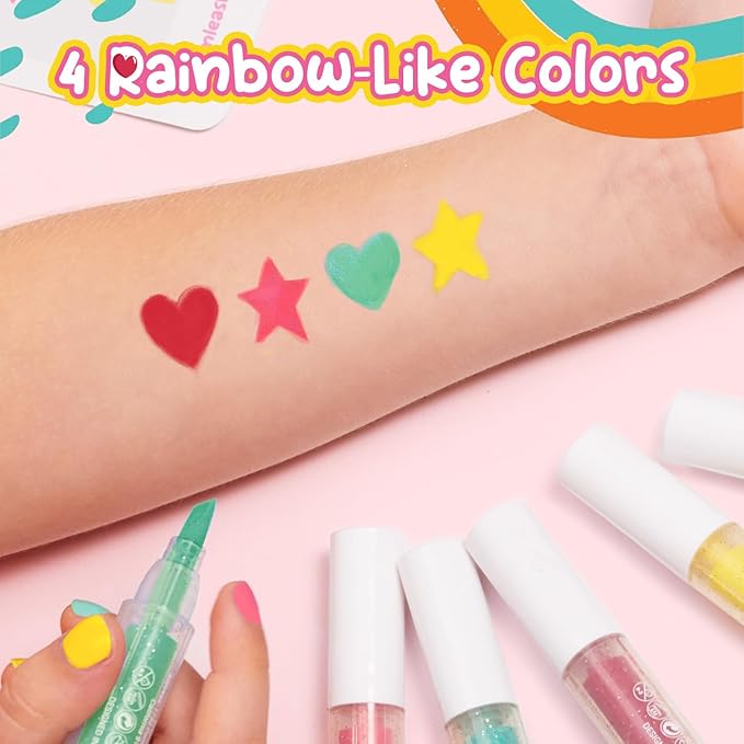 Kids Makeup Kit Washable Face Paint Kit, Girls Makeup Kits for Ages 4-12 Years, Body Face Marker Painting Pens Tattoos for Skin Temporary Toys Craft Kit, Toddler Toy Make Up Cosmetic Winter Gift