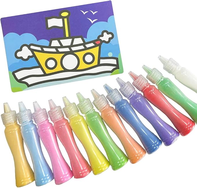 JKanruh 48 Pcs Art Kits,12 Color Sand Art Kits with 24 Sheets Sand Art Painting Cards,12 Sheets Magic Sticker Painting Set for Arts and Crafts,DIY Painting,Drawing