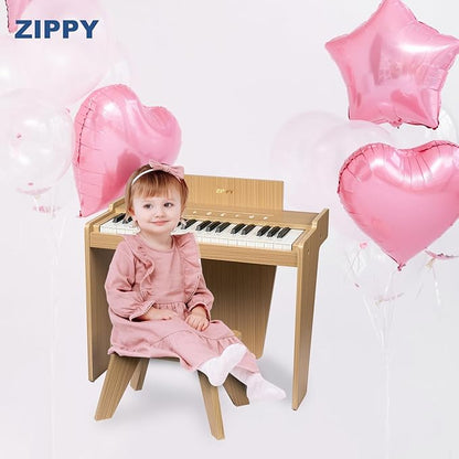 ZIPPY Kids Piano Keyboard, 37 Keys Digital Piano for Kids, Touch Sensitive Control Panel, Built-in Songs, Volume Adjustable, Music Educational Instrument, Wood Piano for 3+ Girls and Boys, Oak Plus