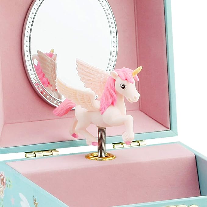RR ROUND RICH DESIGN Kids Musical Jewelry Box for Girls with Drawer and Jewelry Set with Magical Unicorn - Blue Danube Tune Blue