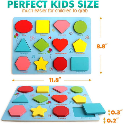 Puzzles for Toddlers, 3 Pack Wooden ABC Alphabet Number Shape Puzzles Toddler Learning Toys for Kids Boys and Girls 2-4, Preschool Educational Toys Gift for Kids Ages 1 2 3 4 5