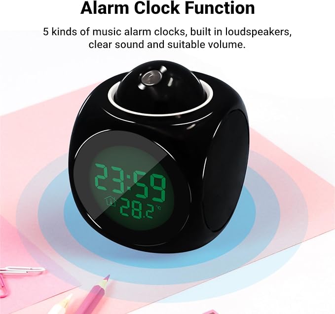 LiebeWH Projection Alarm Clock for Bedroom LED Display Digital Clock Projection On Ceiling Mini Voice Timing Alarm Clock Built in Loudspeakers