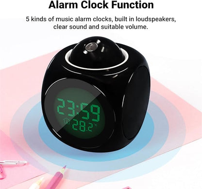 LiebeWH Projection Alarm Clock for Bedroom LED Display Digital Clock Projection On Ceiling Mini Voice Timing Alarm Clock Built in Loudspeakers