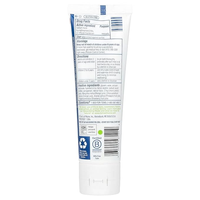 Tom's of Maine Natural Kid's Fluoride Toothpaste, Outrageous Orange Mango, 5.1 oz.