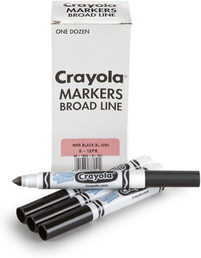 Crayola Washable Markers - Black (12ct), Kids Broad Line Markers, Bulk Markers for Classrooms & Teachers