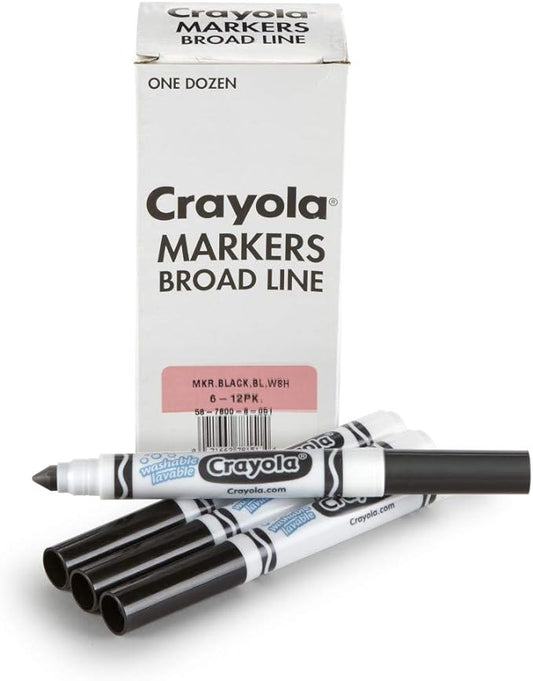 Crayola Washable Markers - Black (12ct), Kids Broad Line Markers, Bulk Markers for Classrooms & Teachers