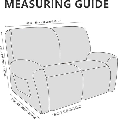 Loveseat Recliner Slipcover Large Size Oversized - 6 Pieces Stretch Leather Like Recliner Sofa Cover for 2 Seat Dual Reclining Loveseat Couch Furniture Protector (Chocolate)