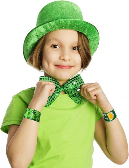 48pcs St. Patrick's Day Slap Bracelets, Lucky Shamrock Kids Snap Wristbands Toys for Irish St. Patty Party Supply