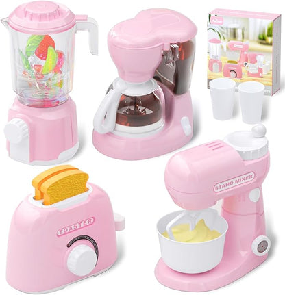 Kitchen Appliances Toys, Toy Kitchen Set for Kids Play Kitchen Accessories Set, Blender, Coffee Maker Machine, Mixer and Toaster. Girls Toys Ages 4-8