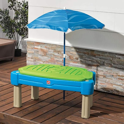 Step2 Cascading Cove Sand and Water Table, Kids Activity Sensory Playset, Comes with Umbrella, Summer Outdoor Toys, 7 Piece Toy Accessories, For Toddlers 1.5+ Years Old