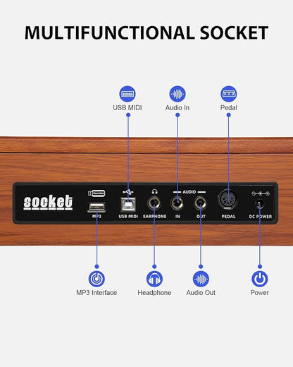 UISCOM 88 Key Digital Piano Keyboard for Beginners - Full Size Semi Weighted Wooden Electric Piano Set with Stand, Triple Pedal, Headphone,Carry Bag - Supports USB-MIDI Connecting (Wood Grain Brown)