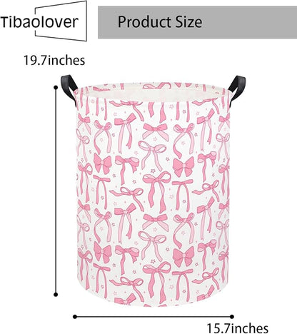 Baby Laundry Basket Kids Hamper Toy Storage Bin for Boys Room Decor Baby Nursery Hamper Gift Baskets for Bedroom Bathroom(Pink Bowknot)