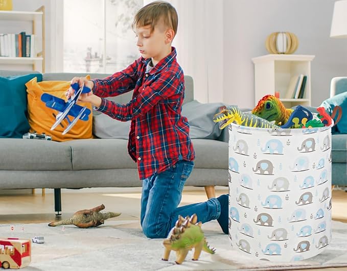 NTAOHAMPER Laundry Hamper, Elephant laundry Basket, Nursery Hamper, Waterproof Storage Bin for Bedroom, Clothes Organizer Basket, Room Decor(Blue Elephant)