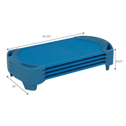 Children’s Factory Space Line Cot, Toddler, 42.5" Height, 22" Length, 9.5" Width, Blue (Pack of 4)