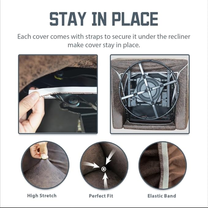 Leather Like Recliner Chair Covers Heavy Duty, 4 Pieces Lazy Boy Recliner Cover for Recliner Chair, Leather Cover for Recliner slipcovers Washable for Pets (Black)