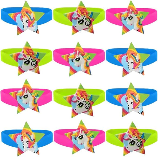 ArtCreativity Unicorn Rubber Bracelets, Set of 12, Colorful Stretchy Rubber Wristbands for Boys and Girls, Fun Unicorn Birthday Party Favors for Children, Goodie Bag Fillers, Carnival Prize