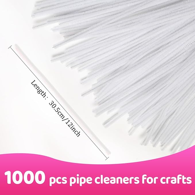 Praisebank 1000pcs White Pipe Cleaners, Pipe Cleaners, Pipe Cleaners for Crafts.