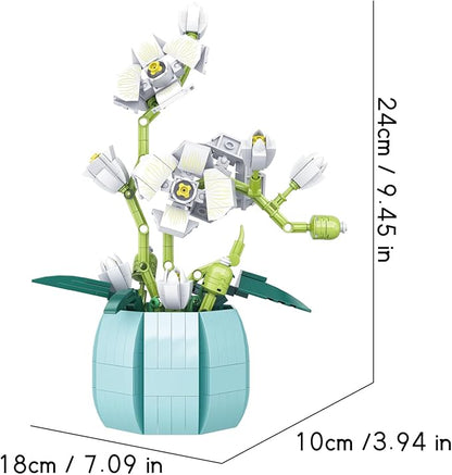 Orchid Flower Plant Botanical Bonsai Collection Bouquet Building Kit,Bonsai Tree Creative Project for Building Blocks Enthusiasts, Adults Kids Age 6+, 464 PCS StemToy (White) 63002