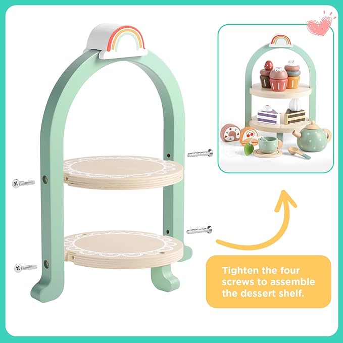 GAGAKU Wooden Tea Set for Little Girls Tea Set for Toddler Food Pretend Play Accessories Kids Kitchen Playset Tea Set for Toddlers