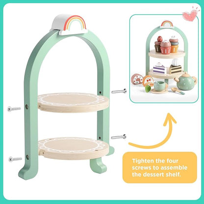 GAGAKU Wooden Tea Set for Little Girls Tea Set for Toddler Food Pretend Play Accessories Kids Kitchen Playset Tea Set for Toddlers