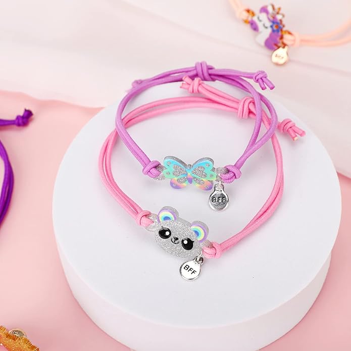 Girls Butterfly Panda Bracelets for Kids Friendship Bracelet Jewelry Lovely Best Friend Bracelet Matching Couples Gift Unicorn Rainbow Pendants BFF String Wristband Pretend Play Bracelet Bulk Bracelet 8pcs