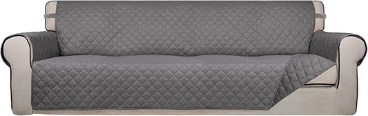 PureFit Reversible Quilted Sofa Cover, Water Resistant Slipcover Furniture Protector, Washable Couch Cover with Non Slip and Elastic Straps for Kids, Dogs, Pets (XX Large, Gray/Gray)