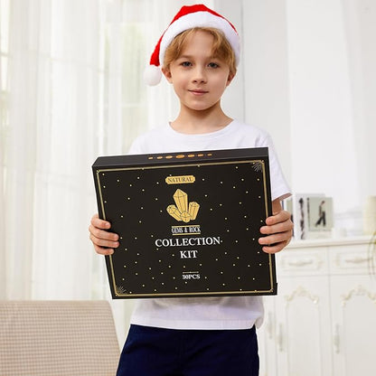 Rock Collection for Kids - 30 Pcs Rocks, Gemstones & Crystals Kit with Learning Guide,Mineral Education Set Geology Science STEM Toys, Earth Science Activity,Gifts for Boys & Girls