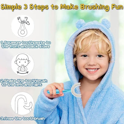 YOTEE U-Shaped Toothbrush Kids 2 PCS - Toddler Toothbrush with Food Grade Soft Silicone Brush Head, Manual Whole Mouth Toothbrush for Kids Age 6-12(Purple+Yellow), 360°Oral Teeth Cleaning