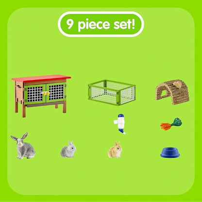 Schleich Farm Animal Toys and Playsets - Farm World 8 Piece Rabbit Hutch Set with Figurines, Farming Hutch and Accessories for Kids Ages 3 and Above