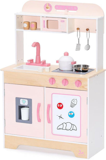 SainSmart Jr. Wooden Play Kitchen for Kids - Premium Toddler Pretend Play Cooking Set - Includes Stove, Refrigerator, and Accessories for Boys and Girls