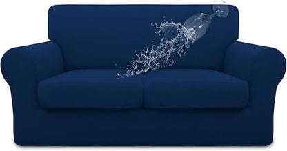 Easy-Going 100% Dual Waterproof Loveseat Cover Stretch Soft Couch Cover for Dogs, Sofa Slipcover for 2 Separate Cushion Couch Leakproof Furniture Protector for Kids, Pets Navy