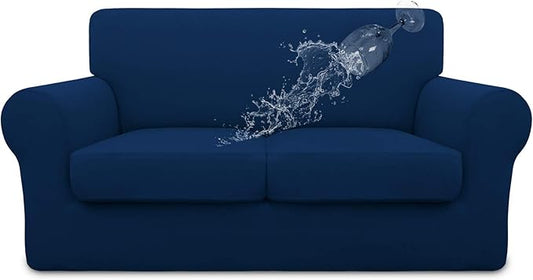 Easy-Going 100% Dual Waterproof Loveseat Cover Stretch Soft Couch Cover for Dogs, Sofa Slipcover for 2 Separate Cushion Couch Leakproof Furniture Protector for Kids, Pets Navy