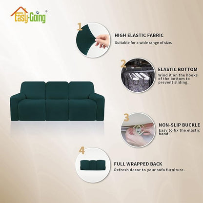 Easy-Going 8 Pieces Microfiber Stretch Sectional Recliner Sofa Slipcover Soft Fitted Fleece 3 Seats Couch Cover Washable Furniture Protector with Elasticity for Kids Pet(Recliner Sofa, Deep Teal)