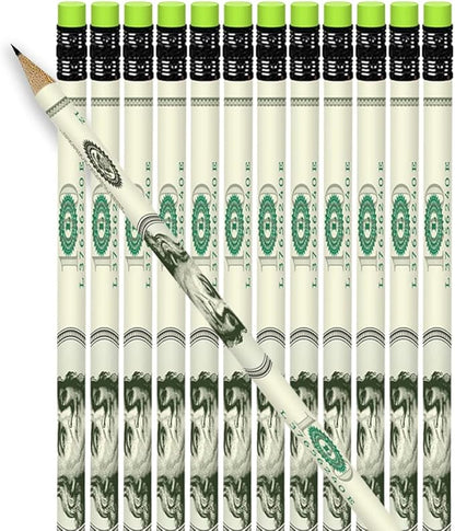 ArtCreativity $100 Bill Pencils, Set of 24, Cool Writing Pencils with Erasers, Birthday Party Favors, Party Goody Bag Fillers, Teacher Supplies for Classroom