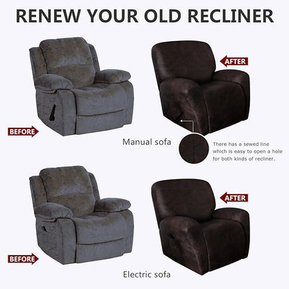 molasofa Recliner Chair Covers - 4 Pieces Leather Like Large Recliner Chair Covers with Pocket Waterproof Non Slip Stretch Recliner Slipcover for Lazy Boy Recliner Chair Washable (Chocolate)