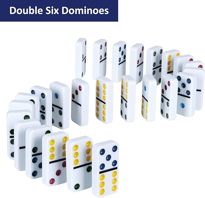 GOTHINK Double 6 Dominos Set for Adults with Tin Box Storage - 28 Tile Colorful Dot Dominoes Games Set for Family Night Gift Travel Game - Classic Party Board Game Ideal for 2-4 Players
