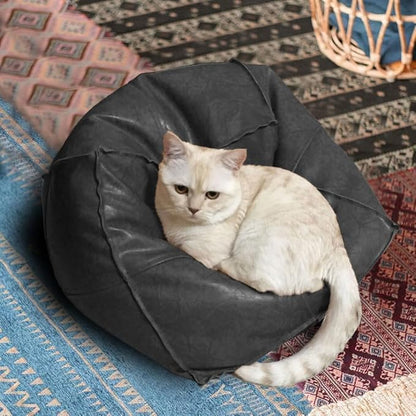 Louis Donné 17.7" Black Square Unstuffed Pouf Ottoman Cover Footstool Handmade Faux Leather Pouffe for Reading Storage Toy Square Ottoman for Living Room Balcony Office Outdoor Floor Chair Only Cover