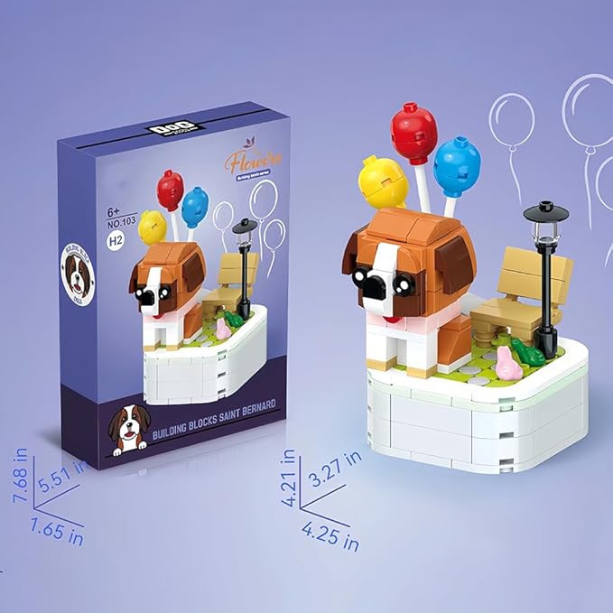 Dog Building Decoration Set Cut Brown Puppy Blocks with Balloon- Mini Blocks Arts and Crafts for Kids Ages 6-12+, Home Decor Gifts for Kids Boys&Girls, Adults(199 PCS)