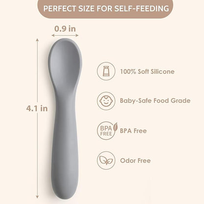 6 Pack Baby Spoons, Shorter Length for Self Feeding, First Stage Spoons, Food Grade Silicone, 6+ Months, Baby Training Spoons Infant Spoons, Dishwasher Safe & Boil-proof